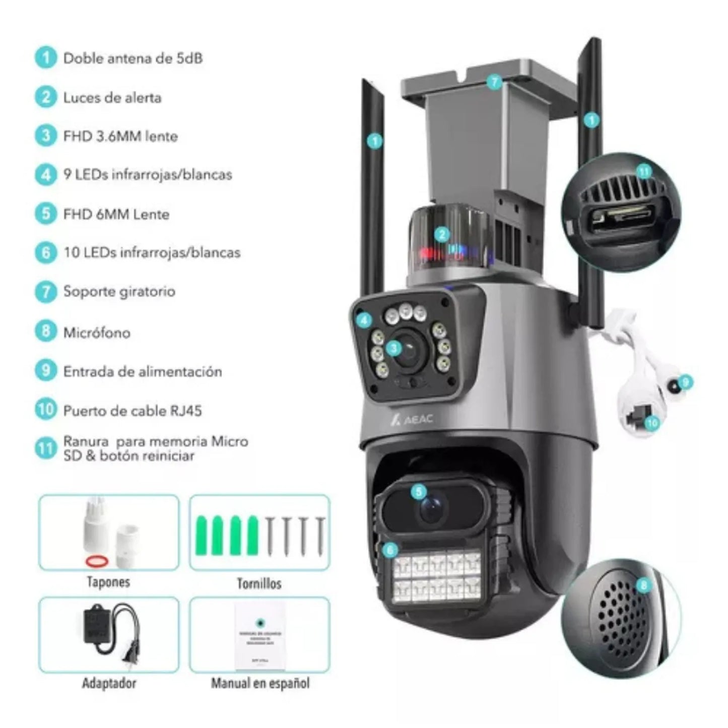 Camara Exterior de Vigilancia Doble Lente FULL